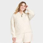 Women's Plus Size Henley Neck Button-front Pullover Sweater - Universal Thread Cream