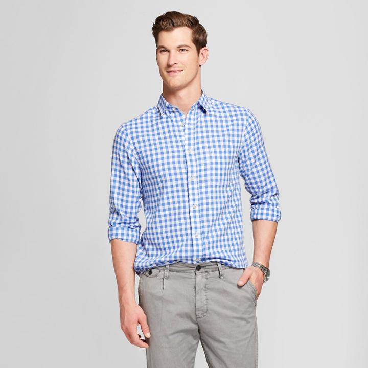 Men's Gingham Long Sleeve Northrop Button-down Shirt - Goodfellow & Co Athens Blue