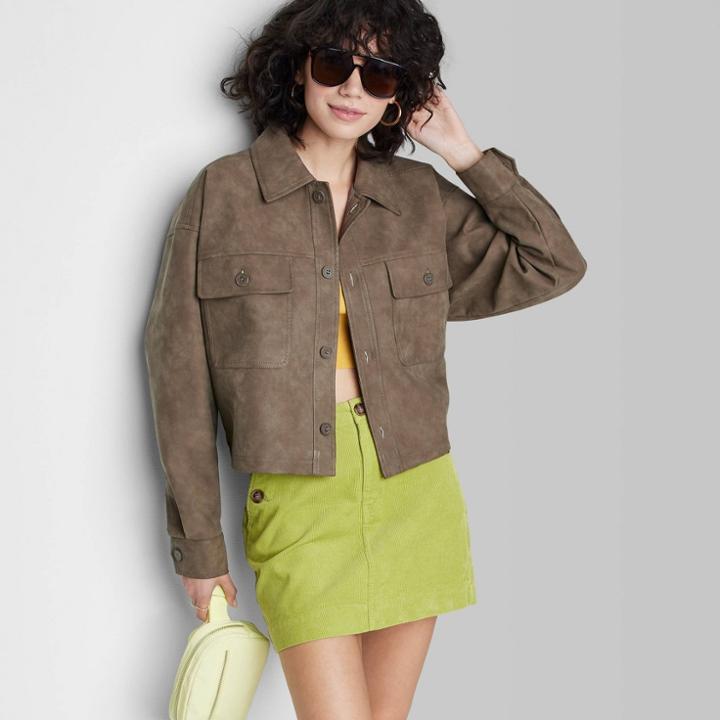 Women's Cropped Faux Leather Shacket - Wild Fable