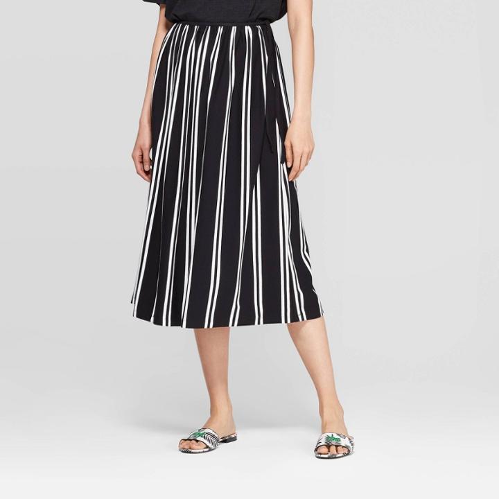 Women's Striped Mid-rise Full Knit Skirt - Who What Wear Black