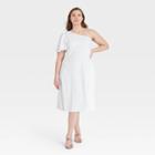 Women's Plus Size Off Shoulder Puff Short Sleeve Dress - Who What Wear White