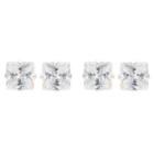 Journee Collection 4 1/2 Ct. T.w. Square-cut Cz Prong Set Stud Earrings Set In Sterling Silver - White/white, Girl's