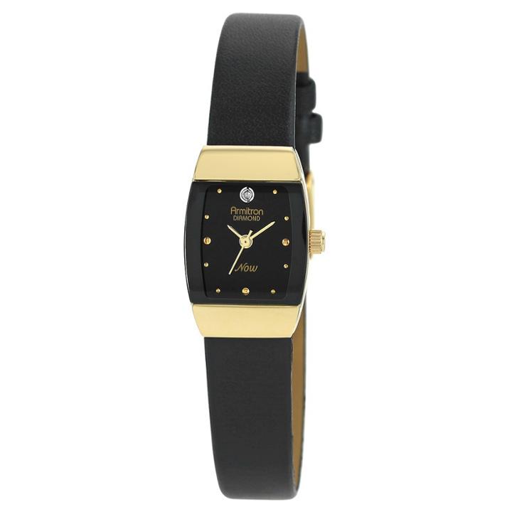 Armitron Ladies' Diamond Dial Black Strap Watch - Gold-tone