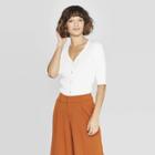 Women's Regular Fit Basic Sleeve V-neck Cardigan - A New Day White