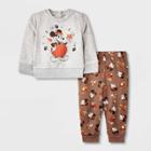 Baby Boys' Disney Mickey Mouse Fall Thanksgiving Top And Bottom Set - Gray Newborn