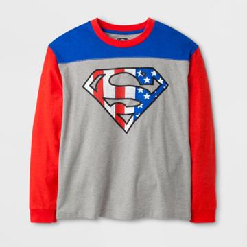 Dc Comics Boys' Superman Americana Long Sleeve T-shirt - Athletic Heather