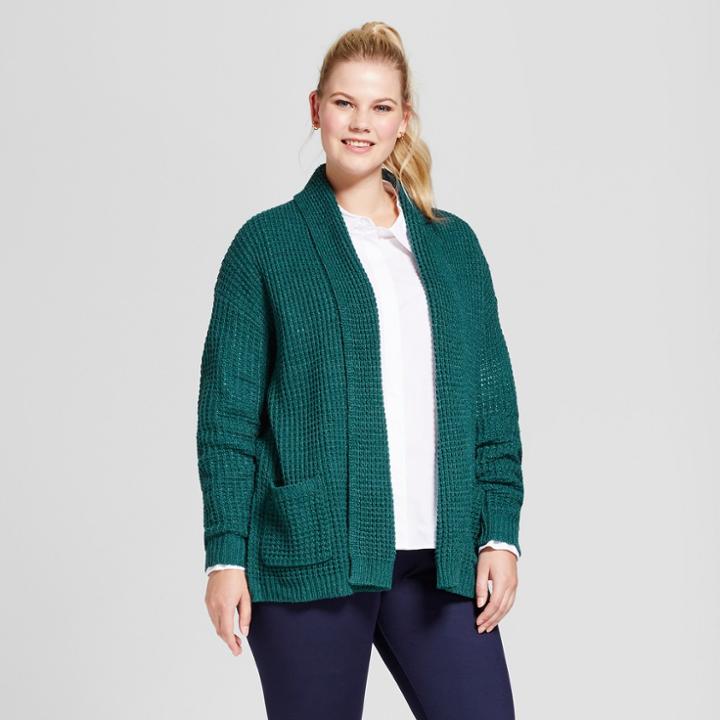 Women's Plus Size Textured Open Cardigan - A New Day Blue