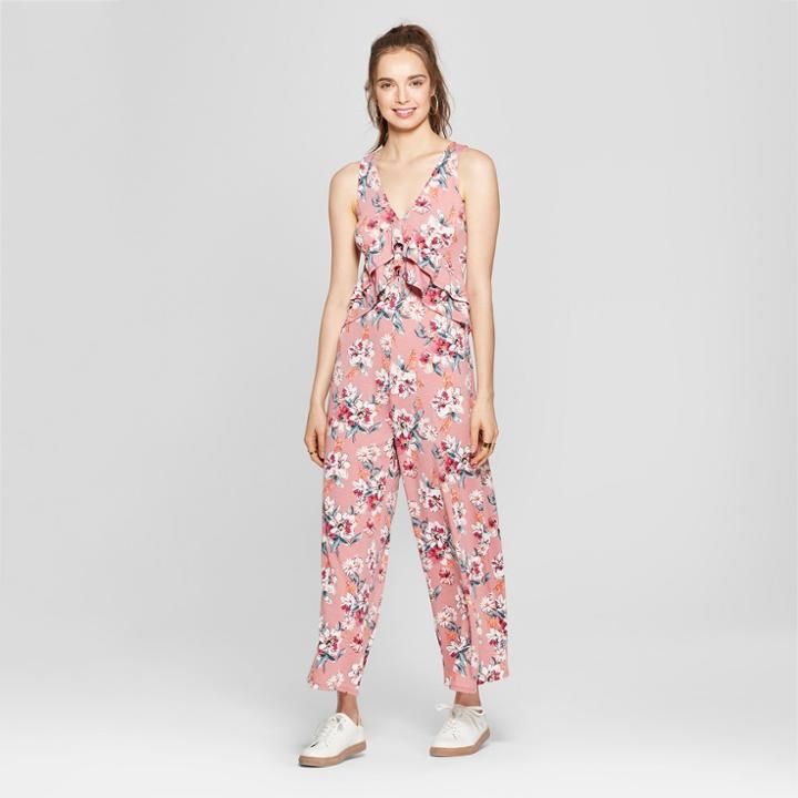 Women's Floral Print Ruffle Jumpsuit - Love @ First Sight (juniors') Pink