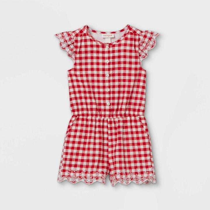 Toddler Girls' Gingham Romper - Cat & Jack Red/white