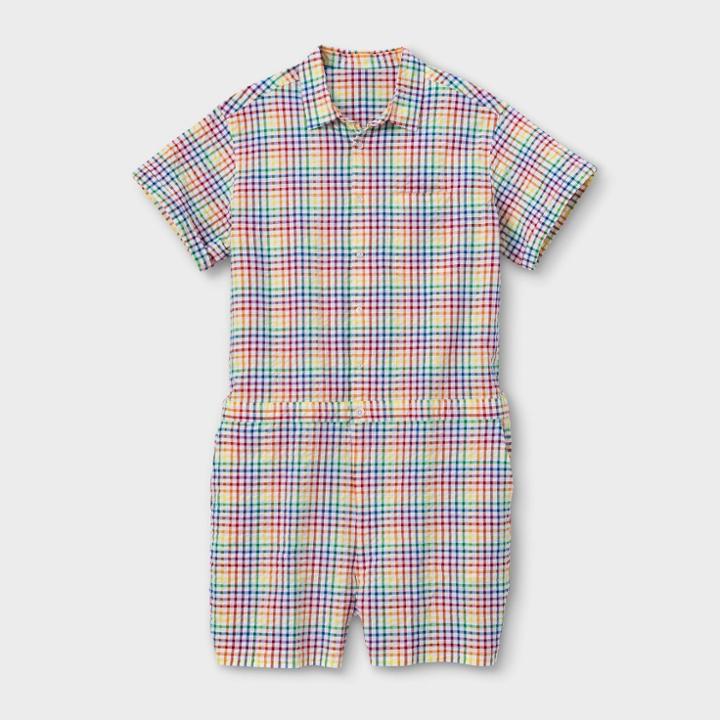 Ev Lgbt Pride Pride Gender Inclusive Adult Plaid Rainbow Seersucker Jumpsuit - S, Adult Unisex, Size: Small,
