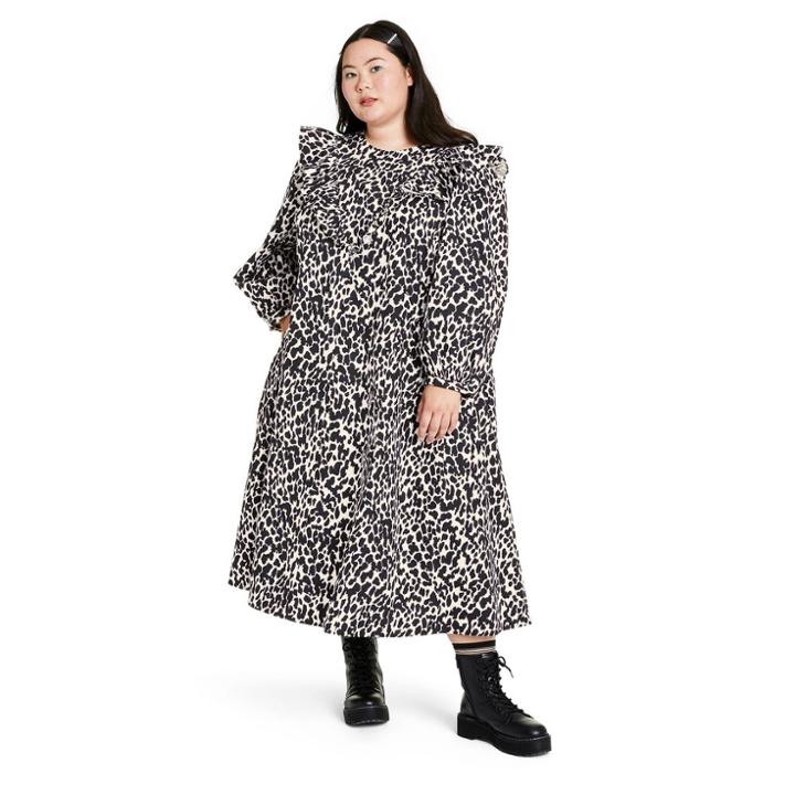 Women's Plus Size Leopard Print Long Sleeve Dress - Sandy Liang X Target White/black