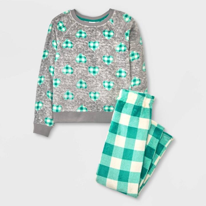 Girls' 2pc High Pile Fleece Pajama Set - Cat & Jack Green
