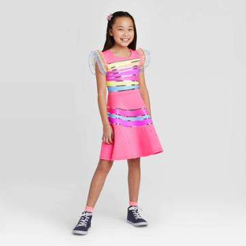 Girls' Jojo's Closet Asymmetrical Striped Dress - Pink