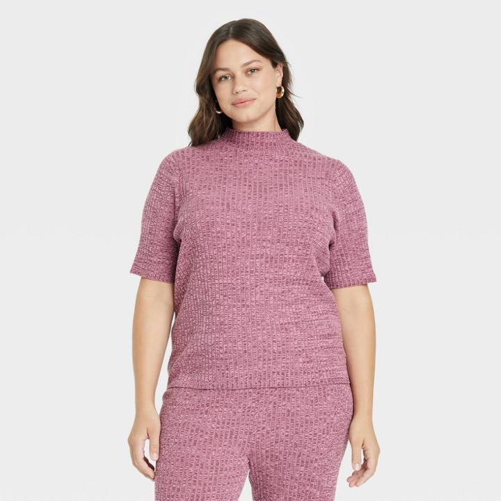 Women's Plus Size Mock Turtleneck Ribbed Pullover Sweater - Ava & Viv