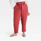 Women's Plus Size High-rise Paperbag Ankle Pants - A New Day Dark Pink