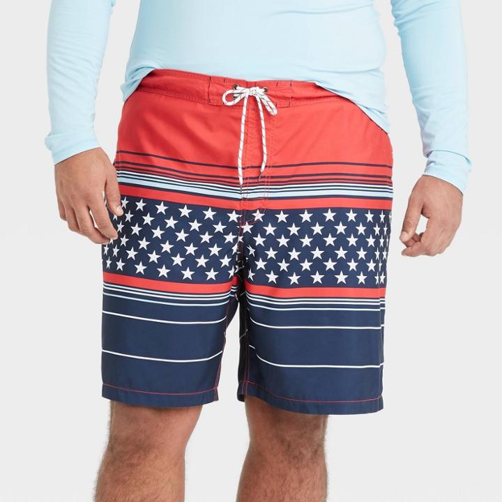 Men's Big & Tall 9 Striped Americana Board Shorts - Goodfellow & Co Dark Blue