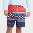 Men's Big & Tall 9 Striped Americana Board Shorts - Goodfellow & Co Dark Blue