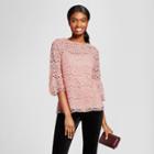 Women's 3/4 Sleeve Ruffle Cuff Lace Top - Alison Andrews Pink