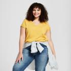 Women's Plus Size Monterey Pocket V-neck Short Sleeve T-shirt - Universal Thread Gold
