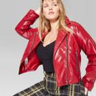 Women's Plus Size Faux Patent Leather Moto Jacket - Wild Fable Red