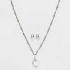 Silver Plated Cubic Zirconia 'c' Initial Earring And Pendant Necklace Set - A New Day