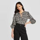 Women's Floral Print Long Sleeve High Neck Ruffle Details Blouse - Who What Wear Black