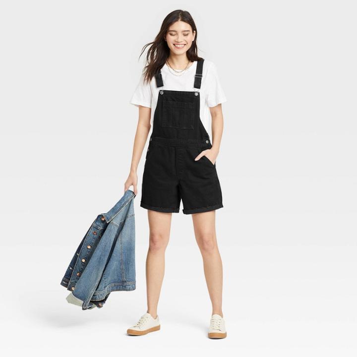 Women's Denim Boyfriend Shortalls - Universal Thread Black