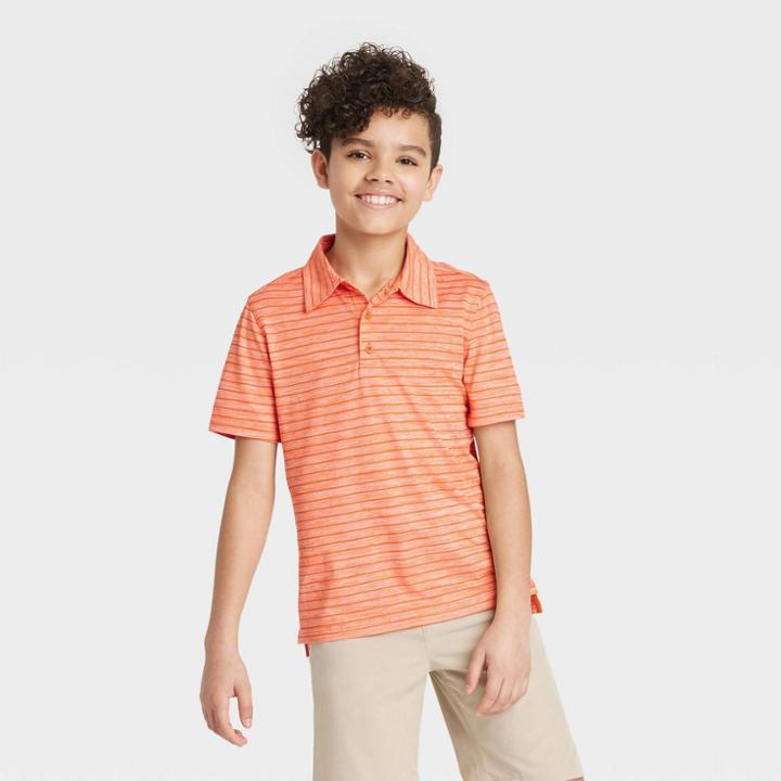 Boys' Striped Golf Polo Shirt - All In Motion Heathered Orange
