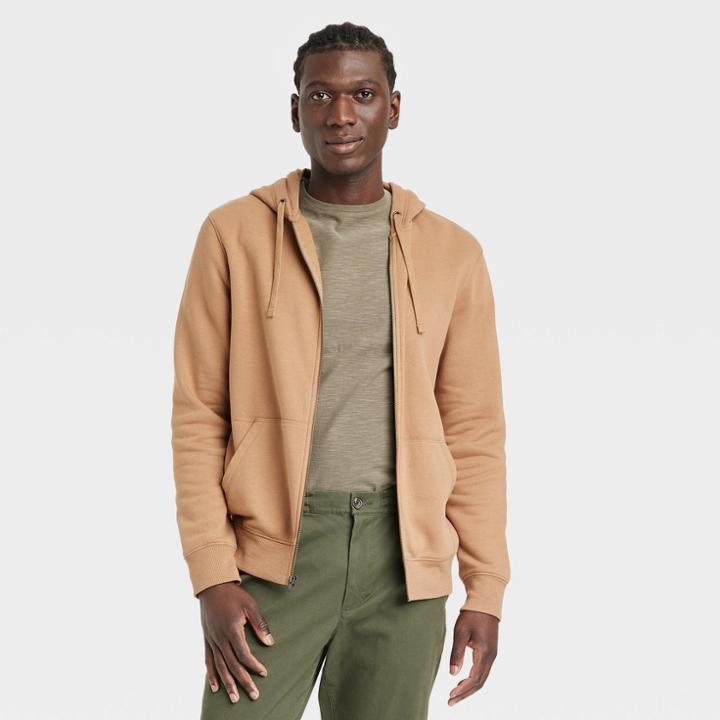 Men's Fleece Zip-up Hoodie - Goodfellow & Co Brown
