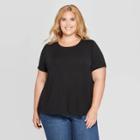 Women's Plus Size Short Sleeve Crewneck Pleated Back T-shirt - Ava & Viv Black