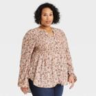 Women's Plus Size Long Sleeve Smocked Button-front Shirt - Knox Rose Blush