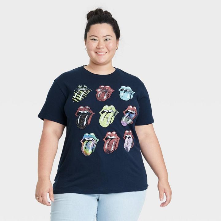 Women's The Rolling Stones Plus Size Multi Logo Short Sleeve Graphic T-shirt - Navy