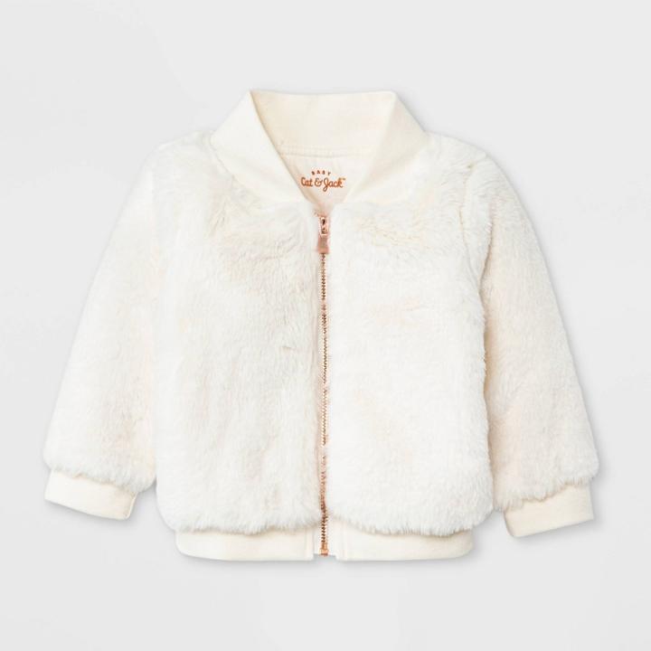 Baby Girls' Fur Bomber Jacket - Cat & Jack Cream