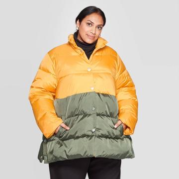 Women's Plus Size Long Sleeve Puffer With Snaps Jacket - Who What Wear Yellow 1x, Women's,
