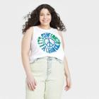 Modern Lux Women's Plus Size Let's Give Earth A Chance Graphic Tank Top - White