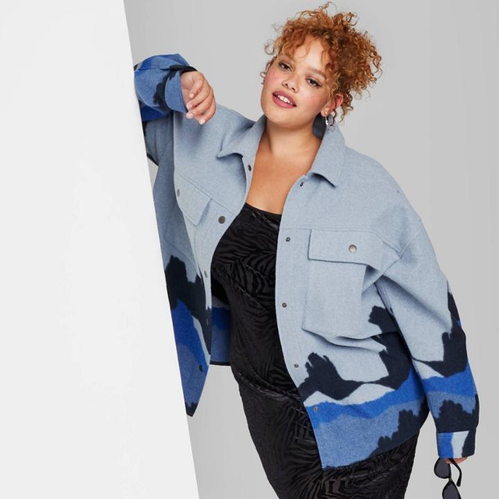 Women's Plus Size Cozy Shacket - Wild Fable Light Blue