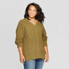 Women's Plus Size Long Sleeve V-neck Cable Chenille Pullover Sweater - Universal Thread