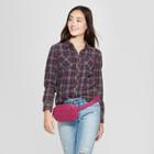 Junk Food Women's Long Sleeve Button Down Flannel Shirt - Purple