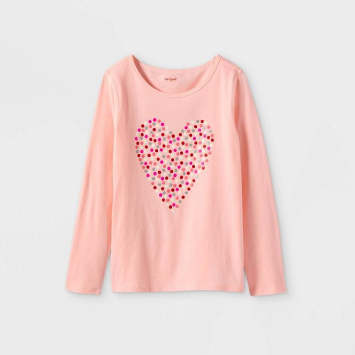 Girls' Adaptive Valentines Day Long Sleeve T-shirt - Cat & Jack Pink