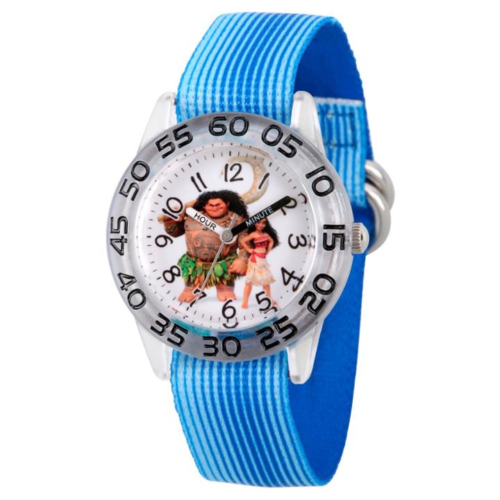 Boys' Disney Moana And Maui Clear Plastic Time Teacher Watch - Blue