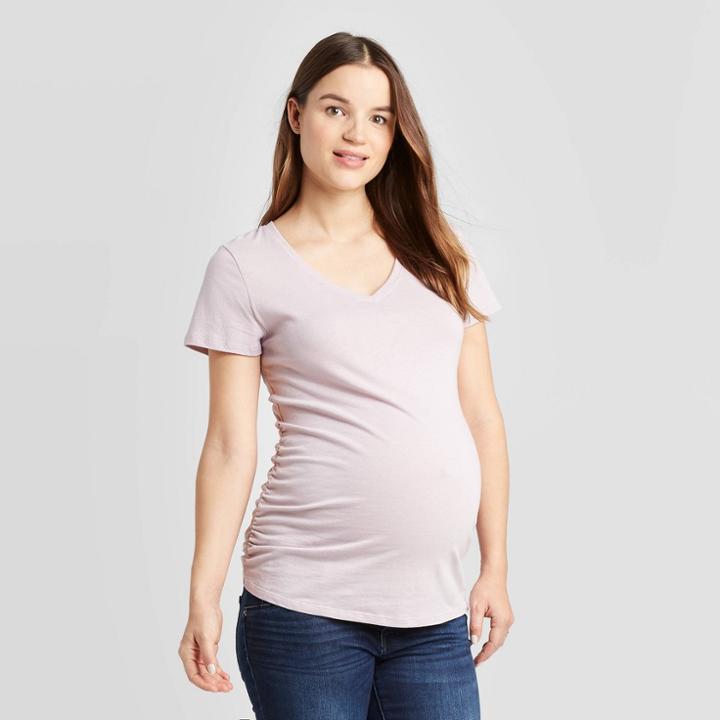 Maternity Short Sleeve V-neck Side Shirred T-shirt - Isabel Maternity By Ingrid & Isabel Lilac Xs, Women's, Purple