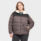 Women's Plus Size Puffer Jacket - Universal Thread Gray Floral