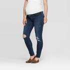 Maternity Side Panel Distressed Jeggings - Isabel Maternity By Ingrid & Isabel Dark Blue