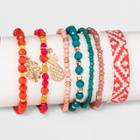 Target Seven Piece Mixed Stretch With Patterned Trim, Palm Leaf And Pineapple Bracelet,