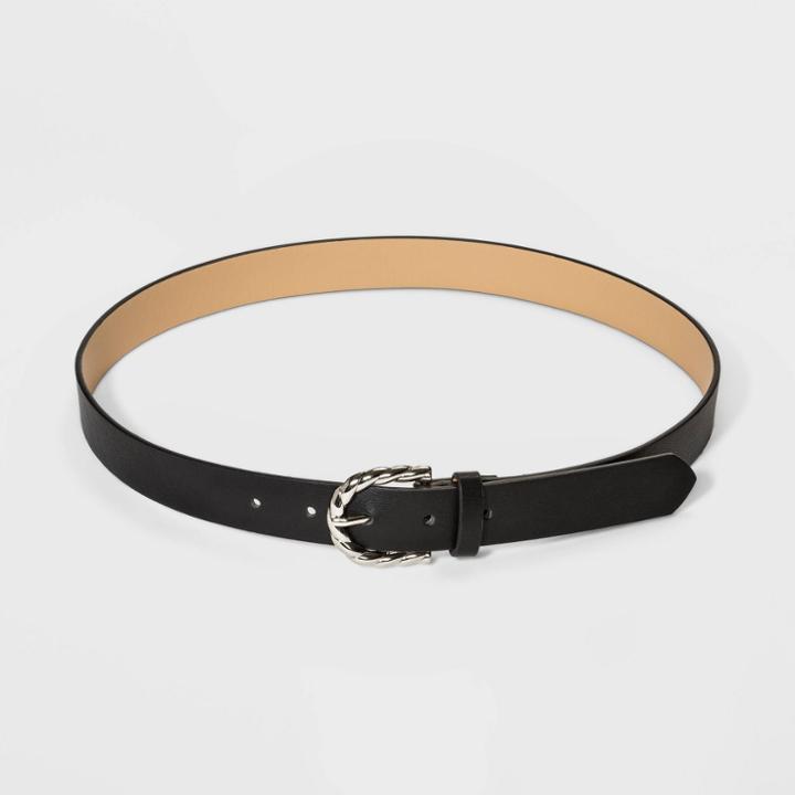 Women's Silver Rope Buckle Belt - A New Day Black S, Black/silver