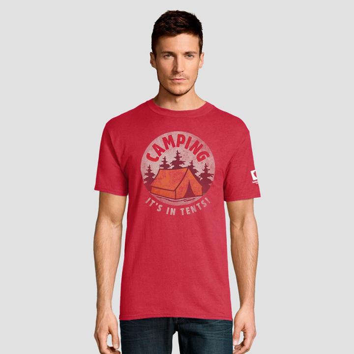 Hanes Men's Short Sleeve National Parks Camping - It's In Tents Graphic T-shirt - Red