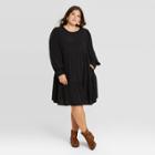Women's Plus Size Long Sleeve Tiered Babydoll Dress - A New Day Black