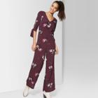 Women's Floral Print Tie Short Sleeve Jumpsuit - Wild Fable Burgundy (red)