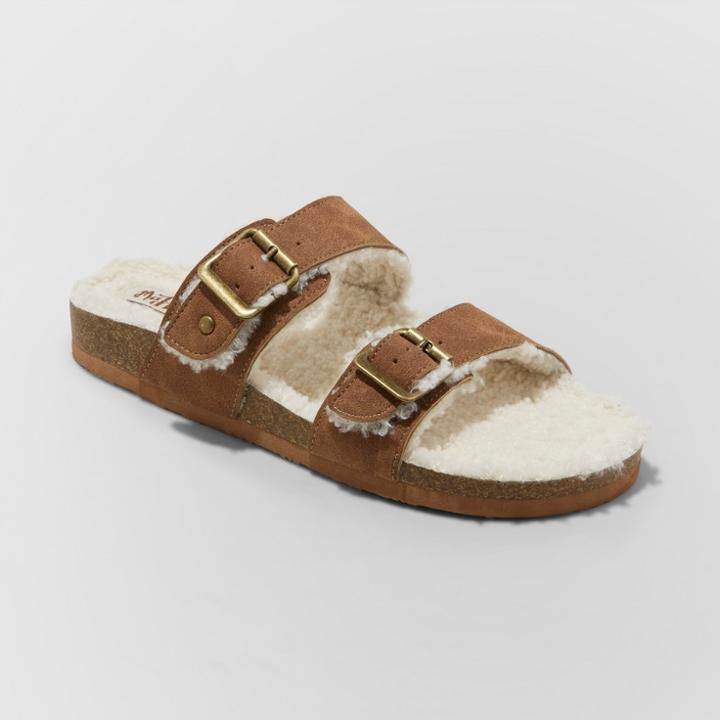 Women's Mad Love Wide Width Kali Multi Strap Sherpa Footbed Sandals - Cognac (red) 7w,