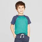 Toddler Boys' Raglan Short Sleeve T-shirt - Cat & Jack Green/navy